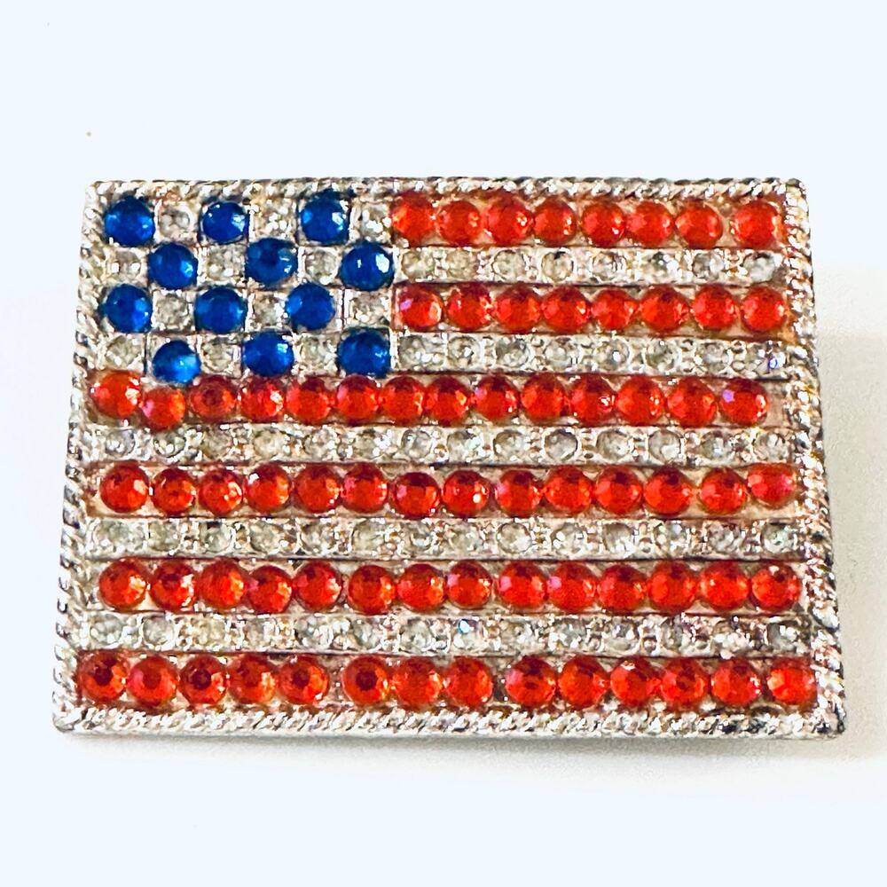 Crystal United States of America Flag Brooch